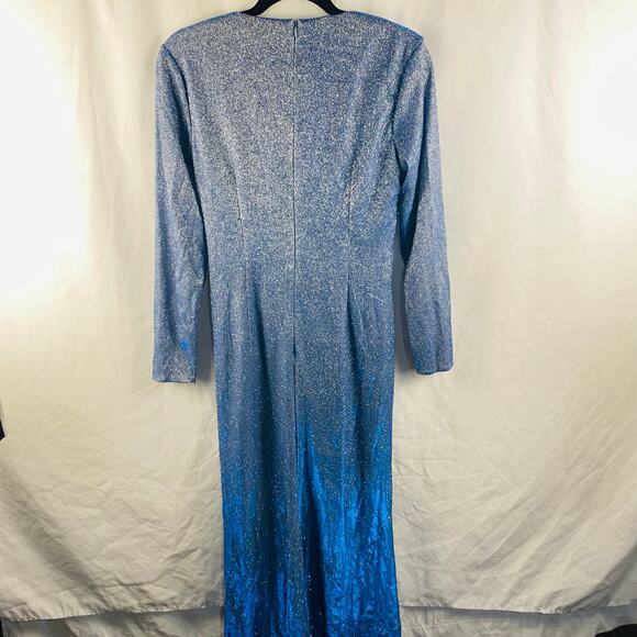 Ieena for Mac Duggal Blue Metallic Deep V-Neck Front Twist Maxi Gown Size 4 - Picture 10 of 10